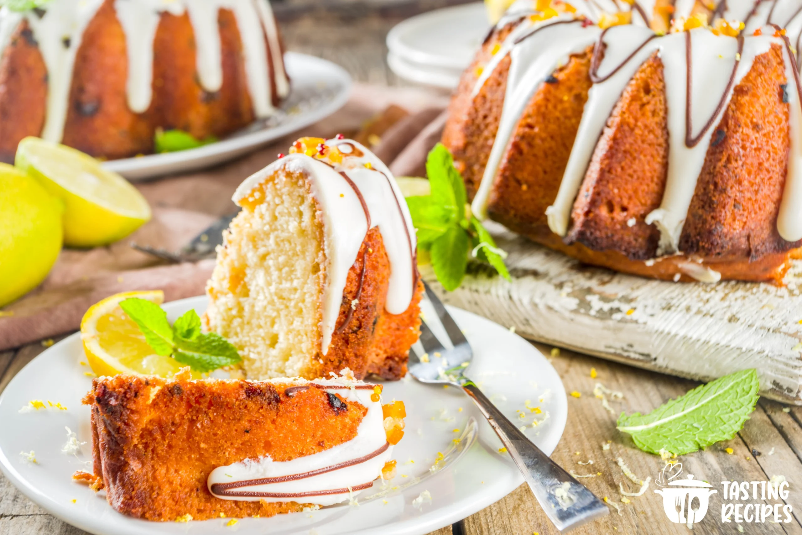 A beautifully glazed carrot bundt cake on a white plate