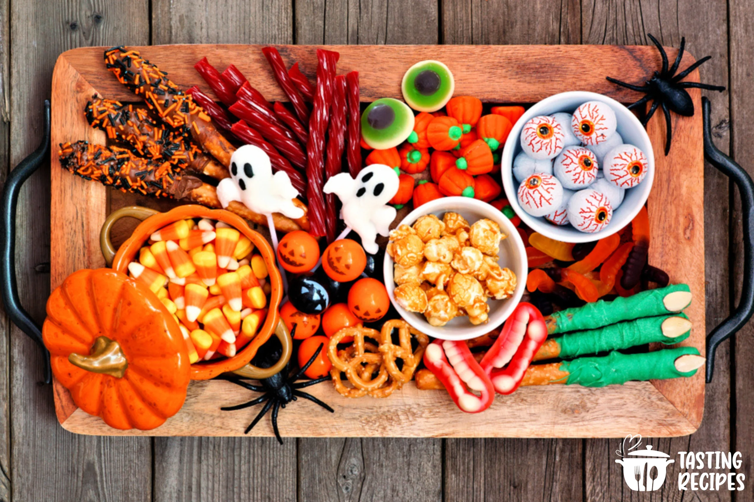 Fall-themed pretzel treats with chocolate and candy decorations