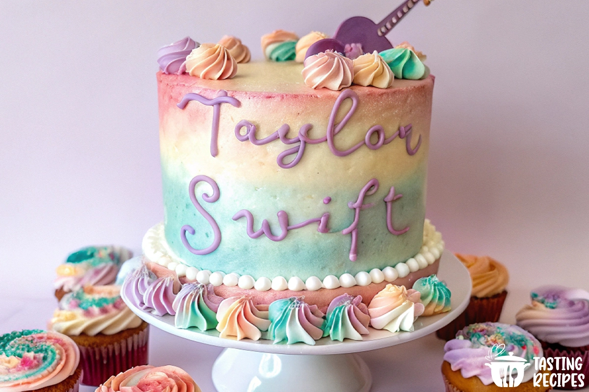 Taylor Swift-inspired birthday cake with vibrant sprinkles and layers.