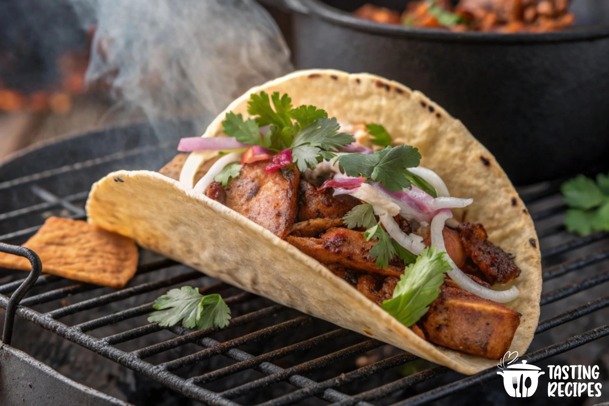 Taco al pastor cooked on a Weber kettle grill