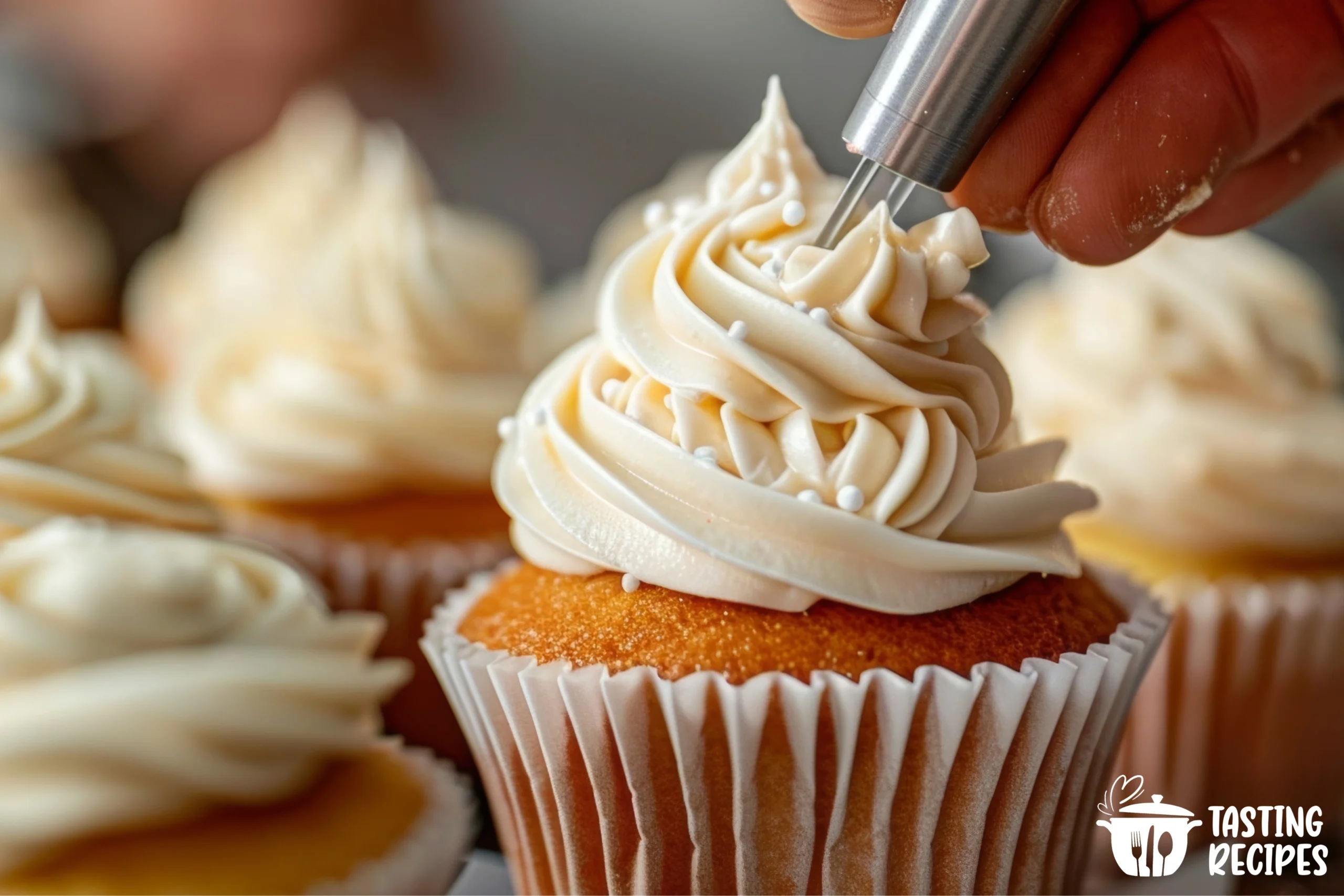 Homemade buttercream icing without powdered sugar on a cake